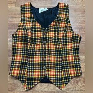 Vintage 60s 70s Four Corners Yellow Orange Plaid Vest Women’s Size 5-6